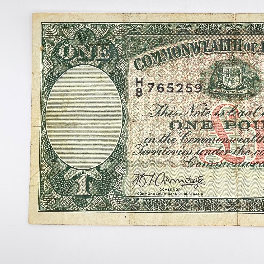 1952 Commonwealth of Australia One Pound Banknote Collectible - Picture 2 of 8